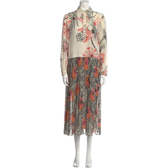 Dries Van Noten Silk Long Shirt Dress S Multi